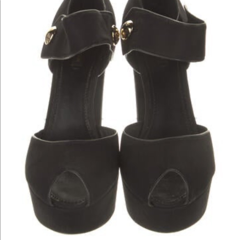 Louis Vuitton Nubuck Gold Button D’Orsay Platform Peeptoe Block Heel Sandal 41 - Picture 3 of 13